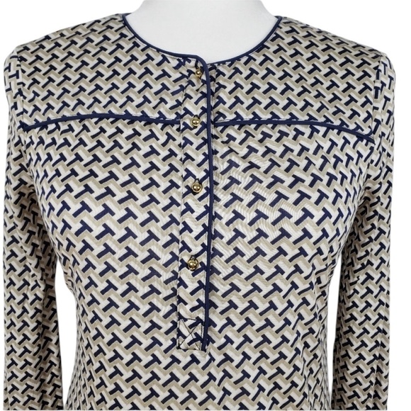 Tory Burch T Women's Size Small Long Sleeve Silk Blouse Logo Signature Design - Picture 2 of 11